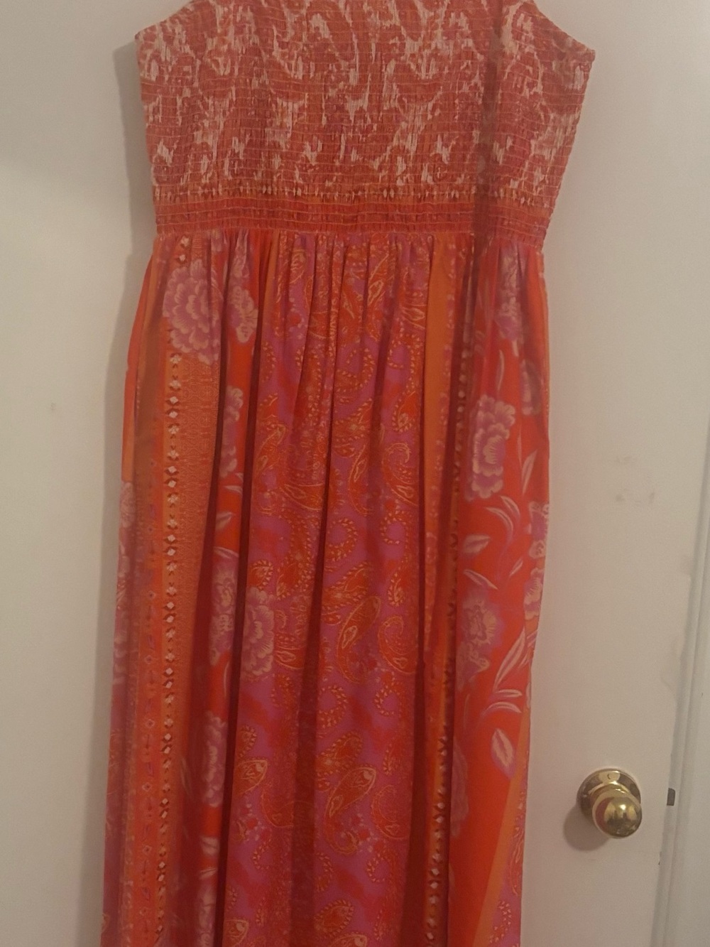 MSK Orange and Pink Floral Strapless Maxi Dress